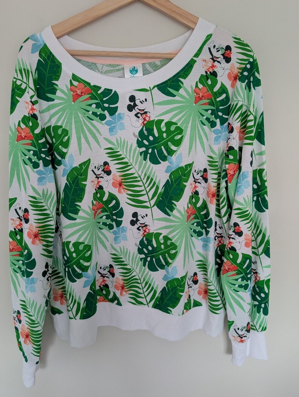 Disney Minnie Mouse Pull Over Crew Neck Tropical Floral Long Sleeve Womens Large